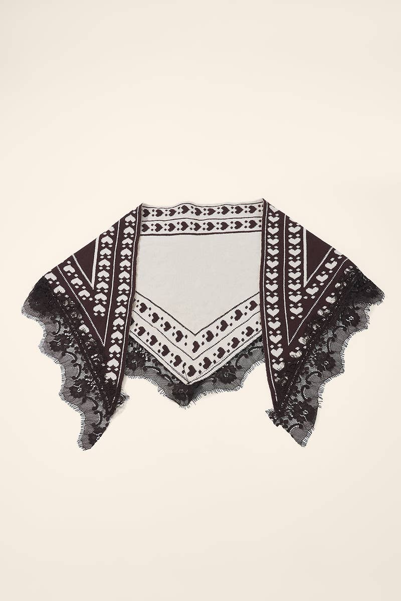 Écharpe triangle en laine bordure dentelle FL606DF