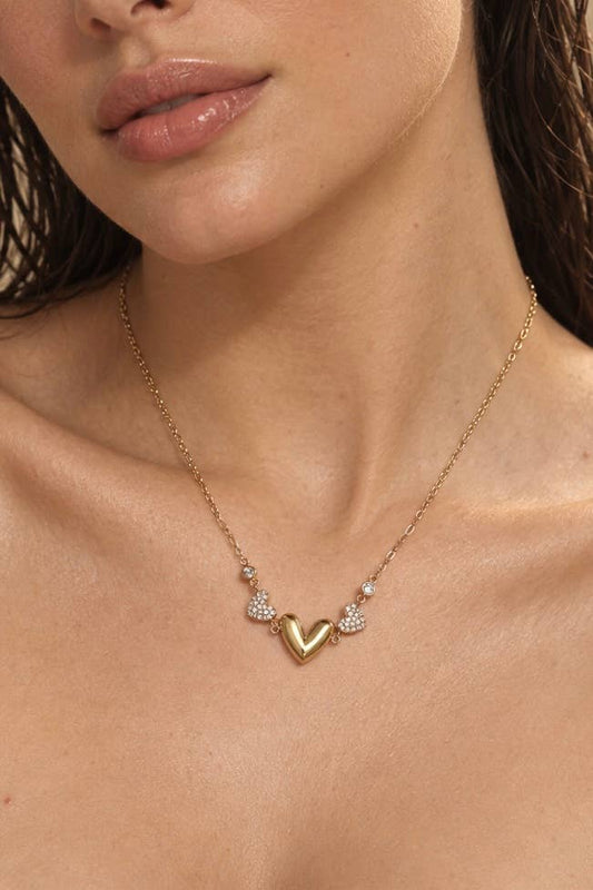 Collier triple cœurs et zircons en acier inoxydable 224AQ373
