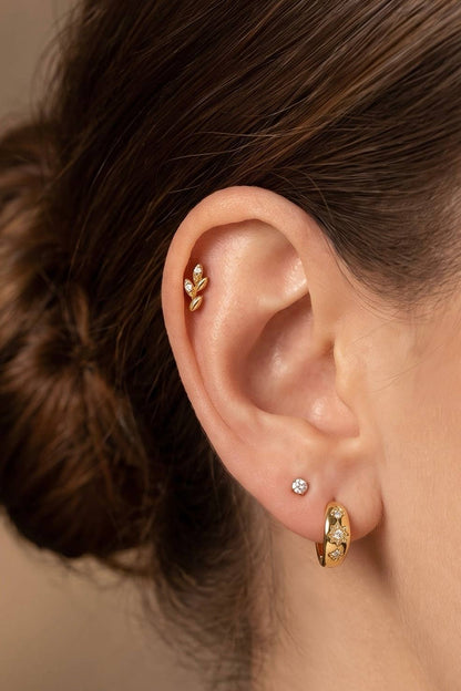 Stainless steel leaf piercings with cubic zirconia 124AQ823