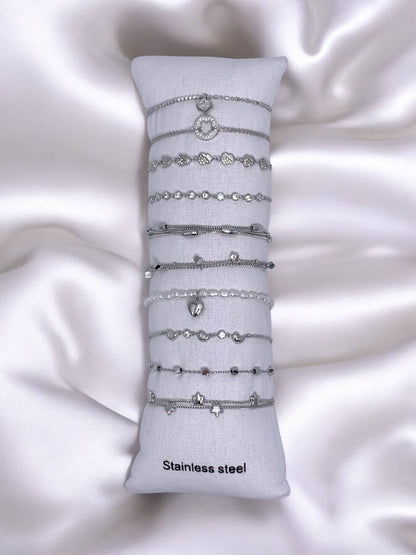 Set de 10 bracelets en acier inoxydable SET18