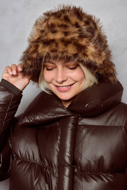 Leopard faux fur bucket hat MJ211SD