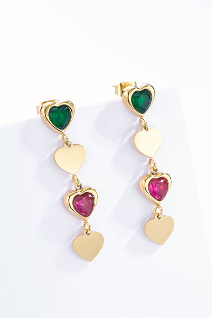 Boucles d'oreilles pendantes coeurs colorées 124AQ214