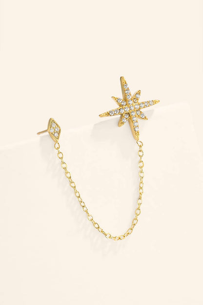 Single star double piercing earring in steel 124AQ827
