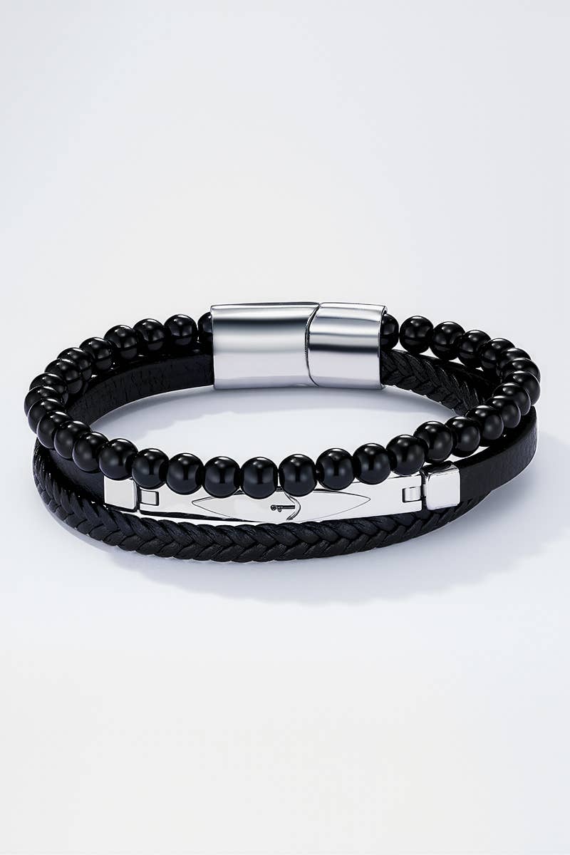 Bracelet en cuir et en acier inoxydable 324OP75