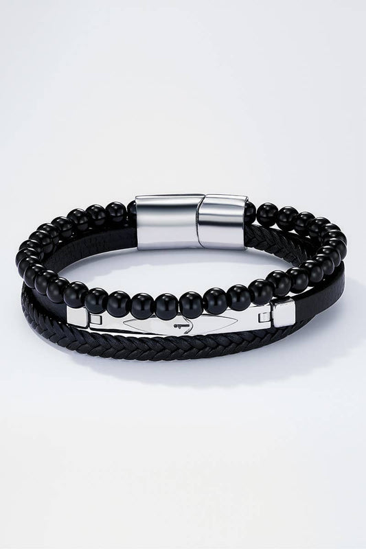Bracelet en cuir et en acier inoxydable 324OP75