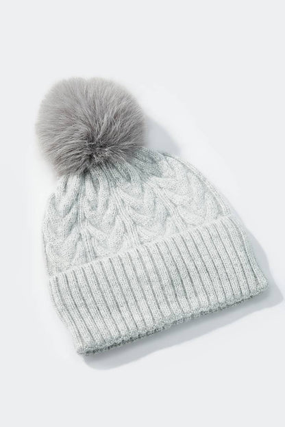 Cable-knit wool beanie with pom-pom MJ204SD