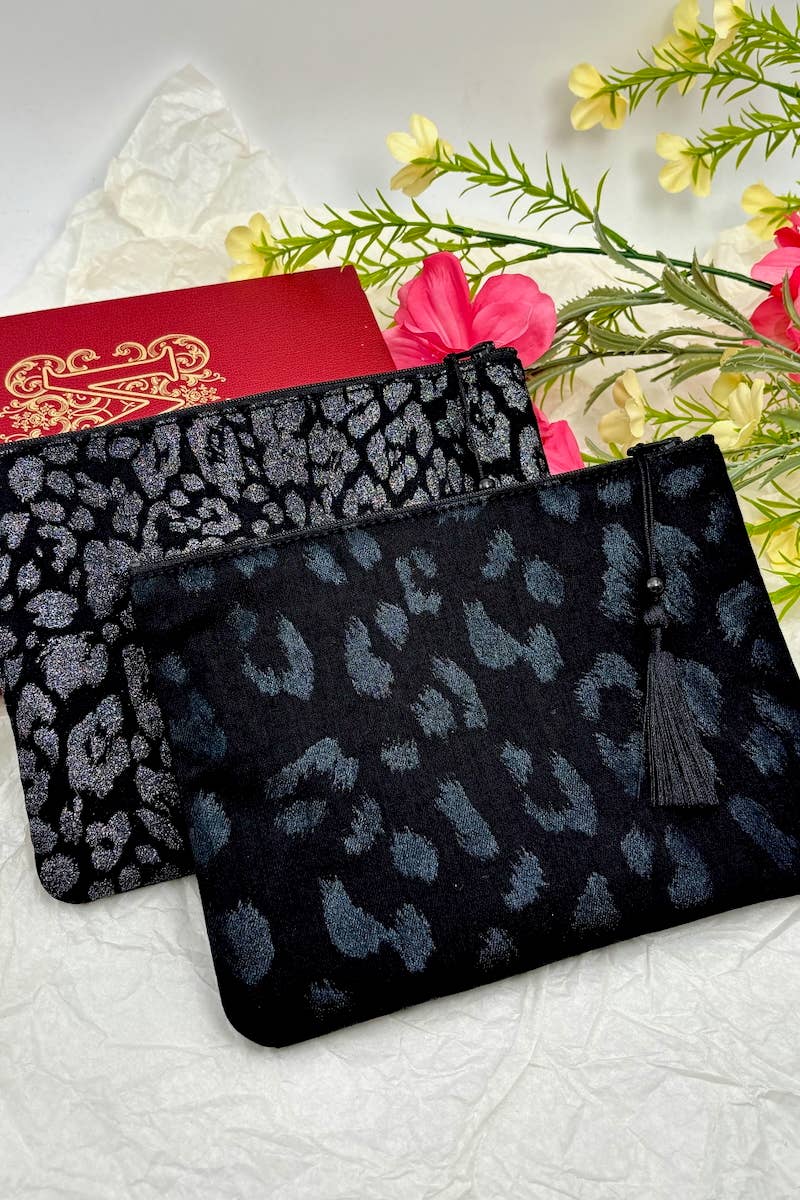 Leopard print cotton makeup bag with glitter CY105DM