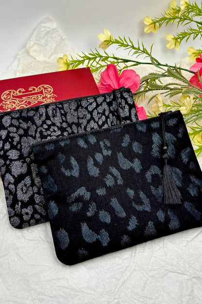 Leopard print cotton makeup bag with glitter CY105DM