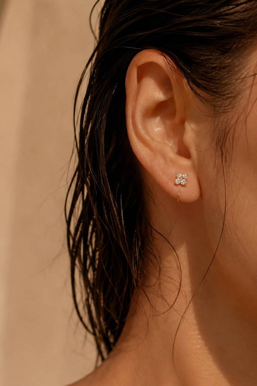 Boucles d'oreilles trèfle en acier inoxydable 124AQ730