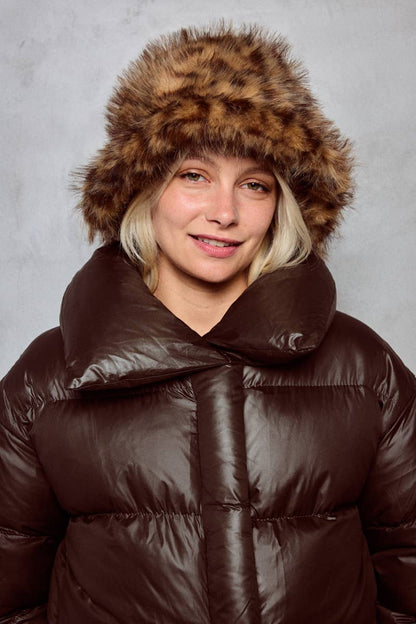Leopard faux fur bucket hat MJ211SD