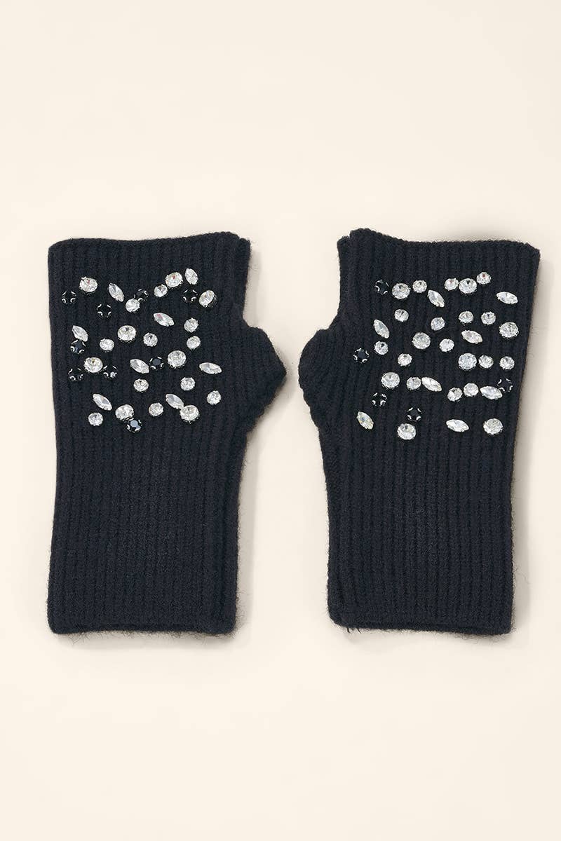 Rhinestone-knitted mitten MT205SD