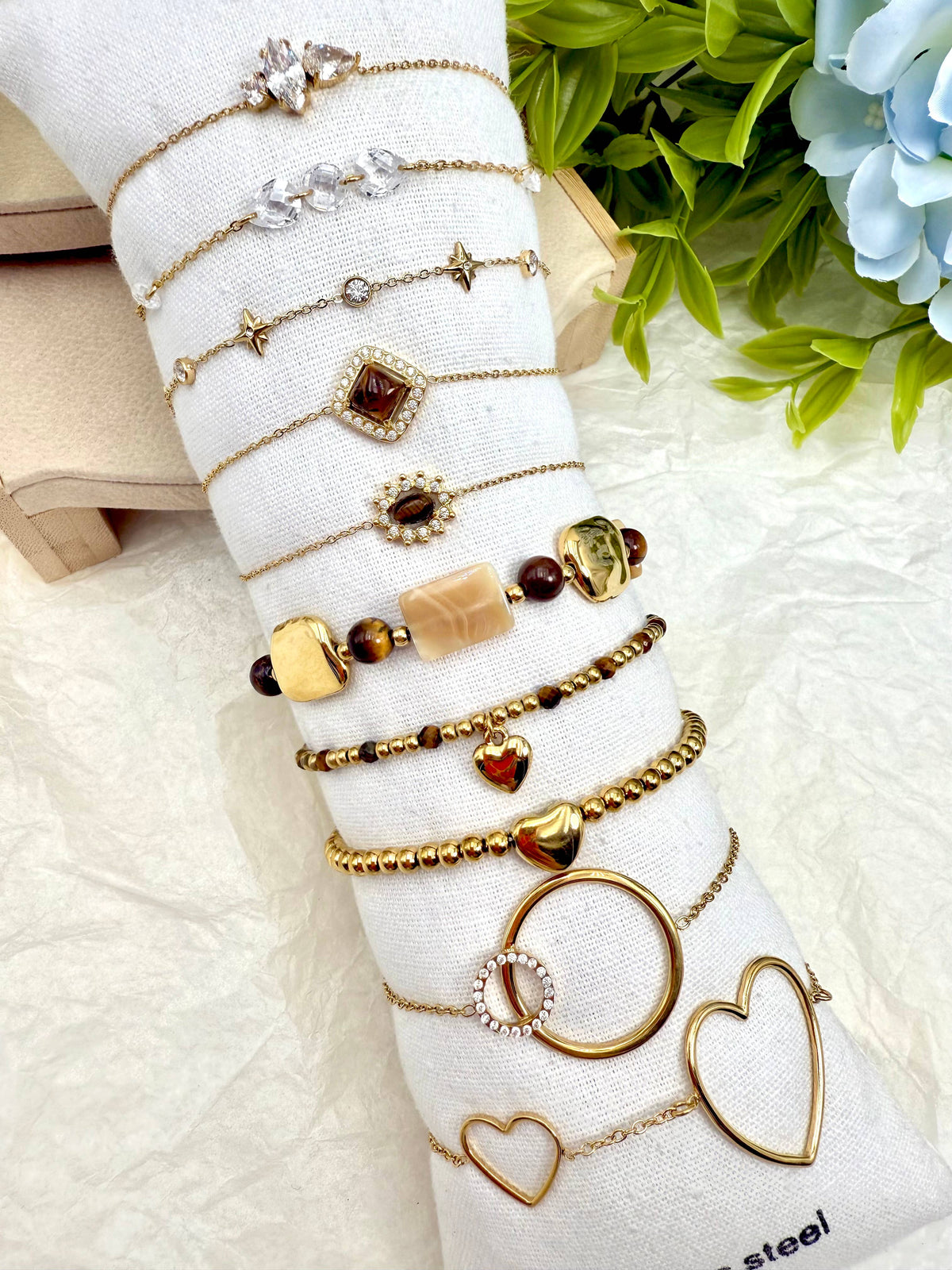 Set of 10 stainless steel bracelets without display stand SET337
