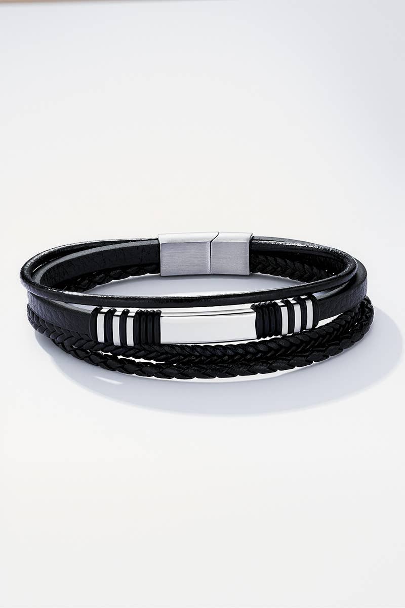 Leather and stainless steel bracelet 324OP92
