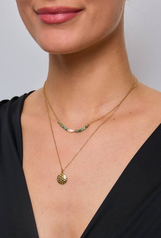 Collier double chaînes en acier inoxydable 224RX04