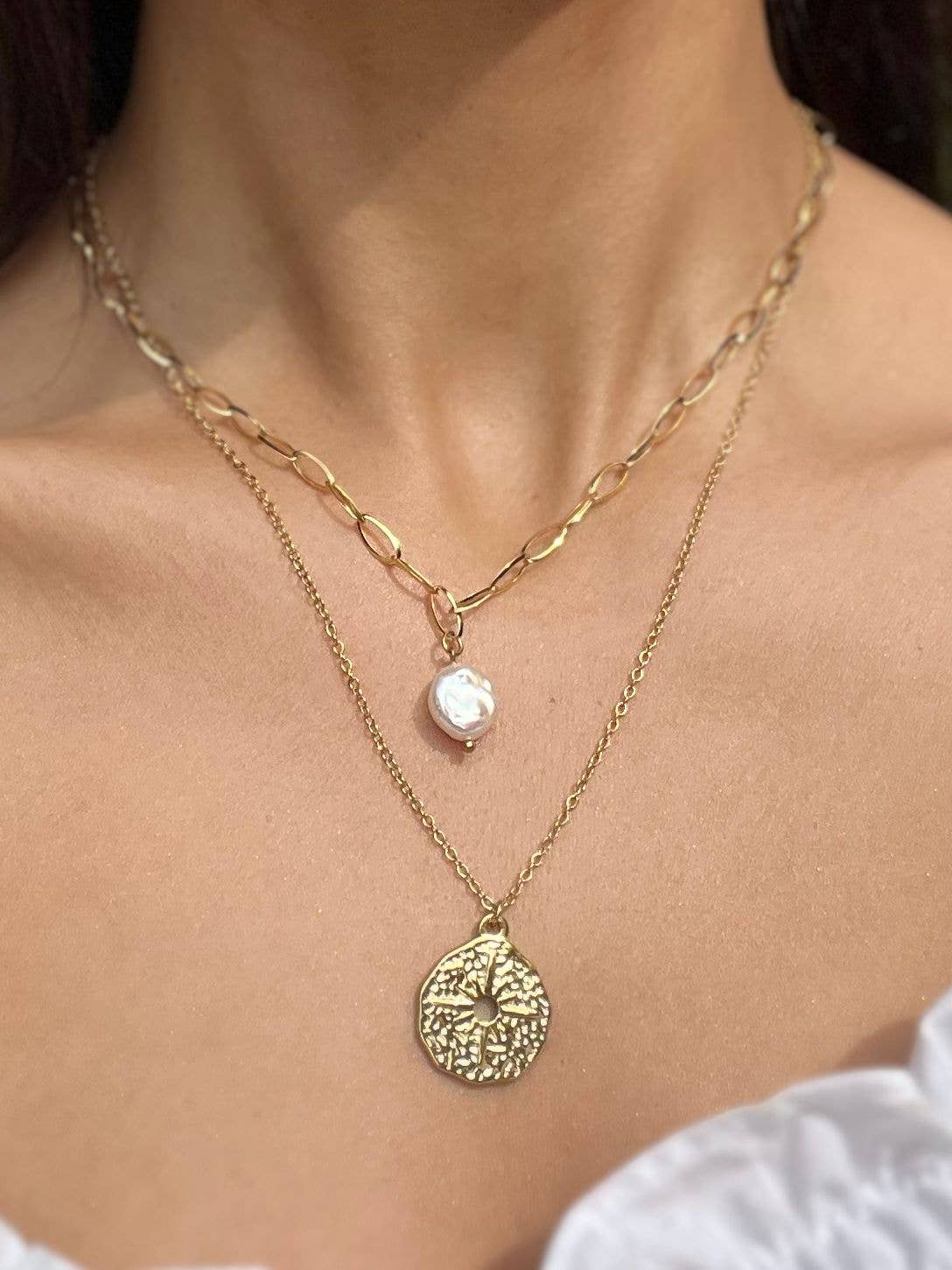 Collier perle naturelle en acier inoxydable 224RX48