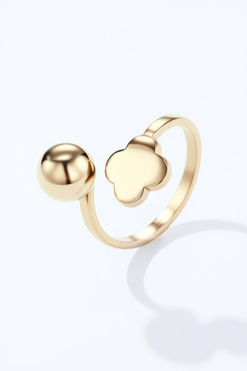 Stainless steel ball and clover open ring 424RX176