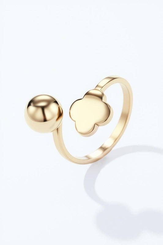 Stainless steel ball and clover open ring 424RX176