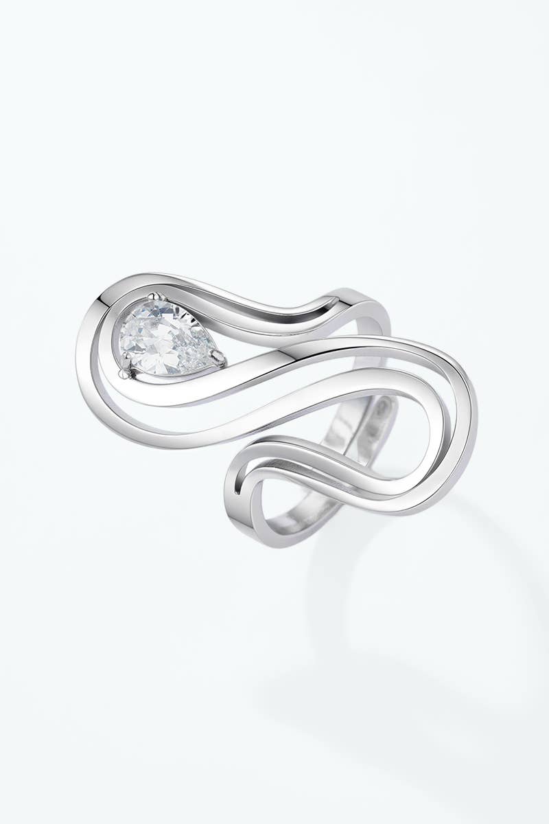 Bague ondulée à zircon poire en acier inoxydable 424AQ329