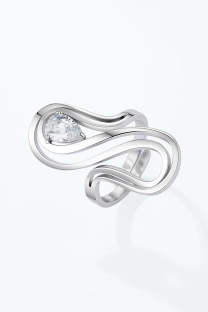 Bague ondulée à zircon poire en acier inoxydable 424AQ329