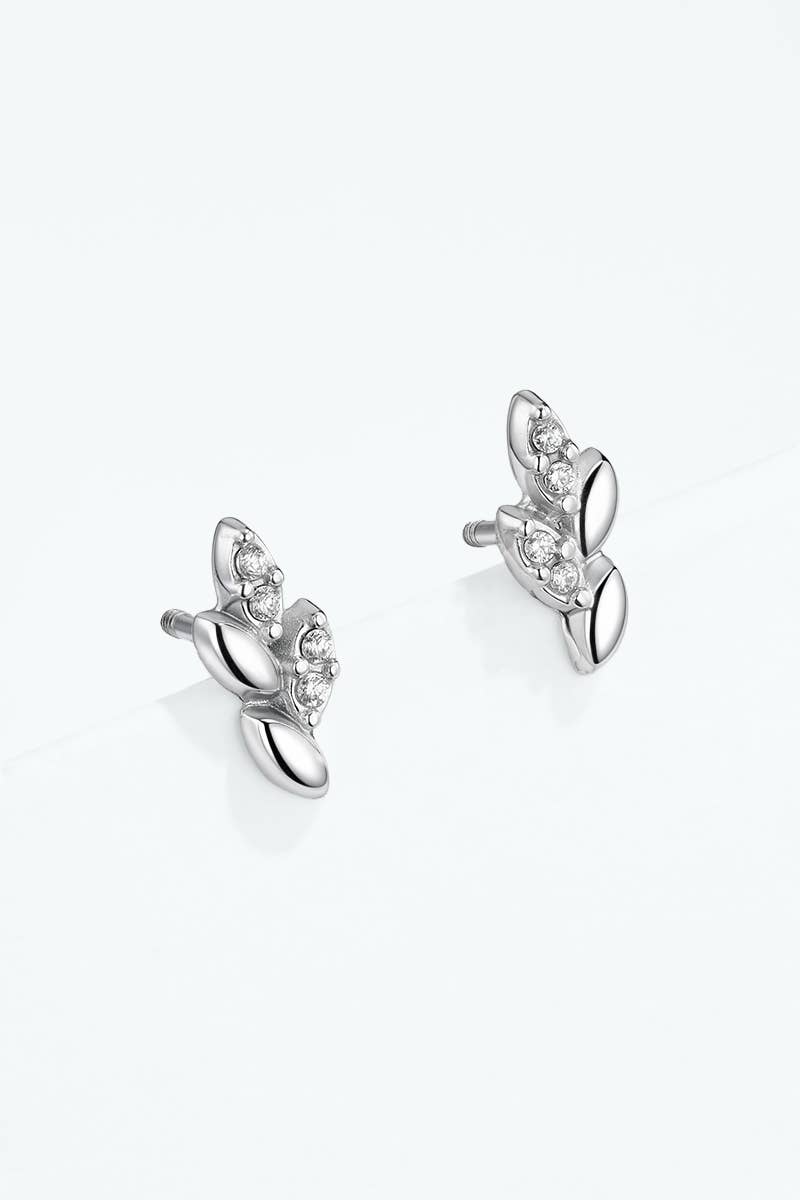 Stainless steel leaf piercings with cubic zirconia 124AQ823