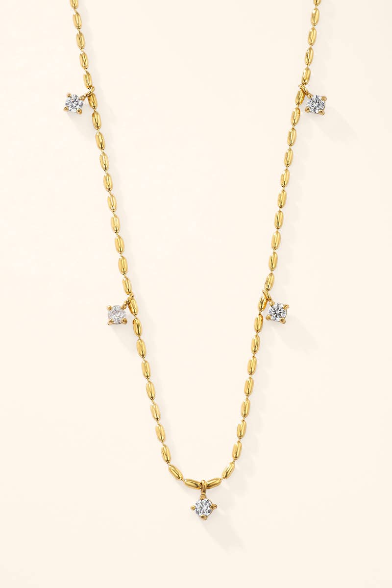 Stainless steel necklace with hanging cubic zirconia 224AQ385