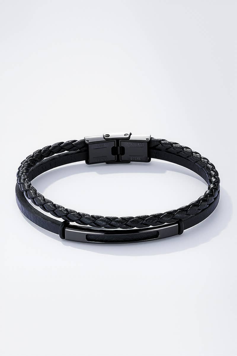 Bracelet en cuir et en acier inoxydable 324OP73