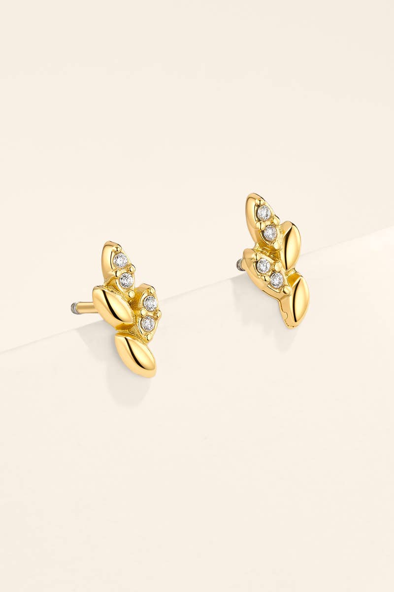 Stainless steel leaf piercings with cubic zirconia 124AQ823