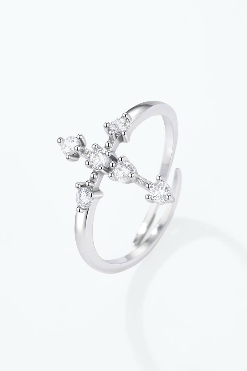 Stainless steel zircon cross ring 424AQ309
