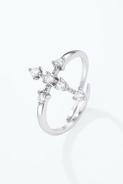 Stainless steel zircon cross ring 424AQ309