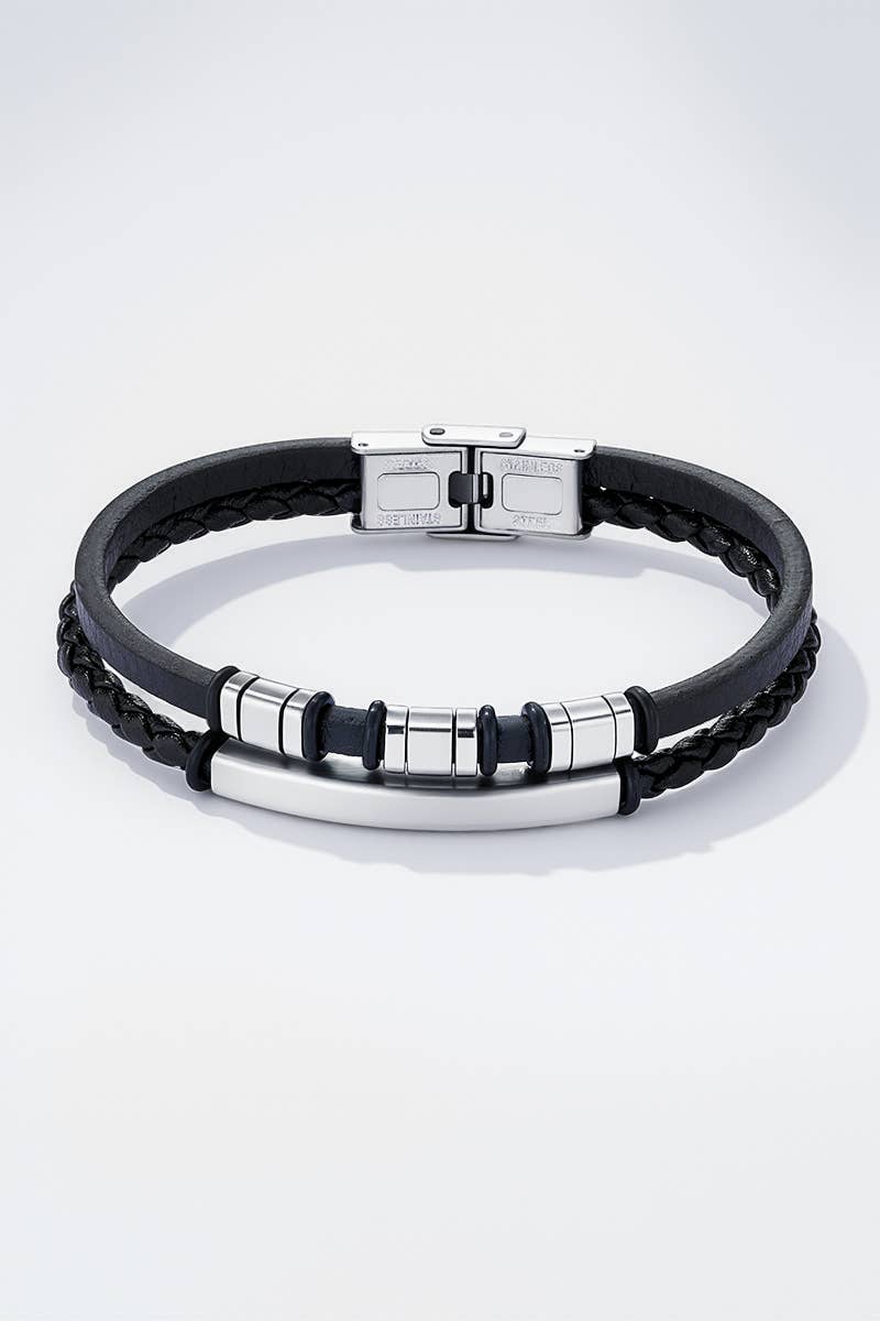 Leather and stainless steel bracelet 324OP80
