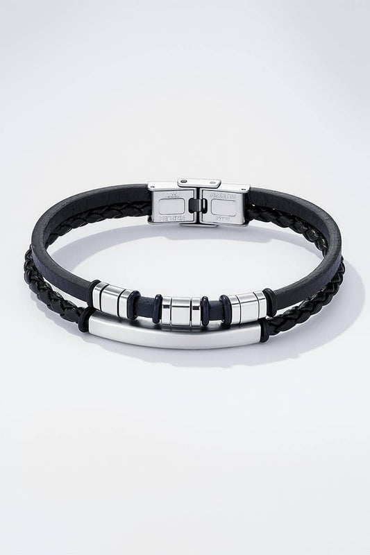 Bracelet en cuir et en acier inoxydable 324OP80