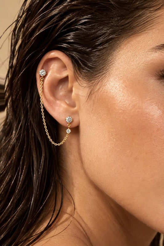 Mono-boucle double piercing zircons en acier 124AQ811