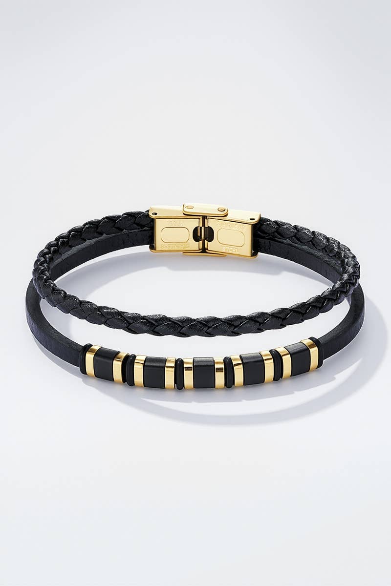 Leather and stainless steel bracelet 324OP74