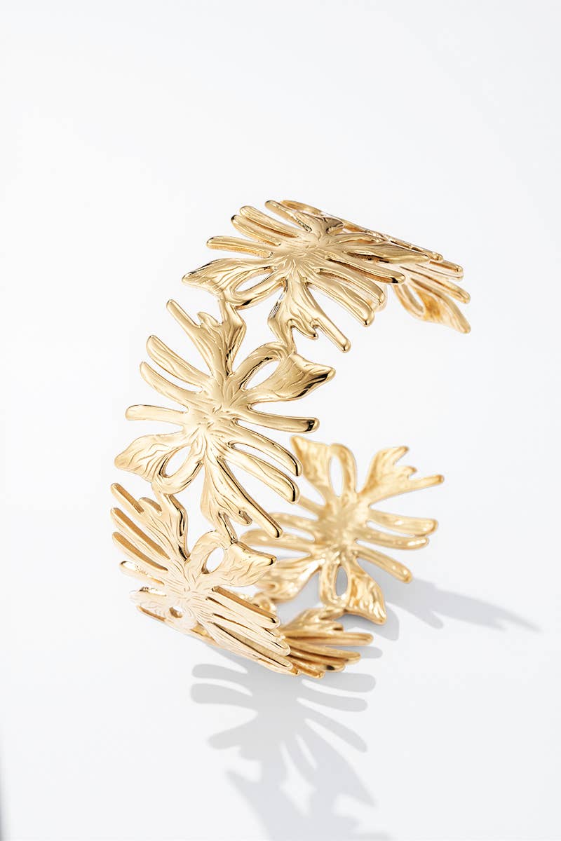 Floral stainless steel cuff bracelet 324CA25
