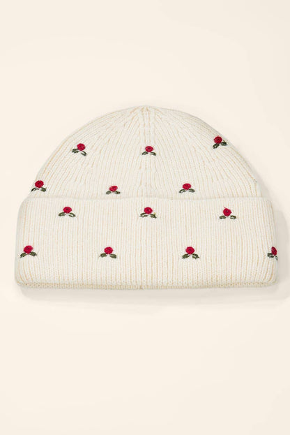 Bonnet côtelé à fleurs brodées MJ307SD