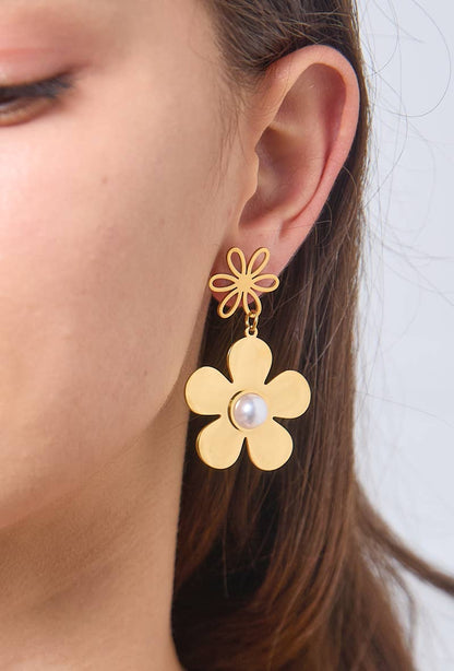 Boucles d'oreilles fleurs en acier inoxydable 124YC34