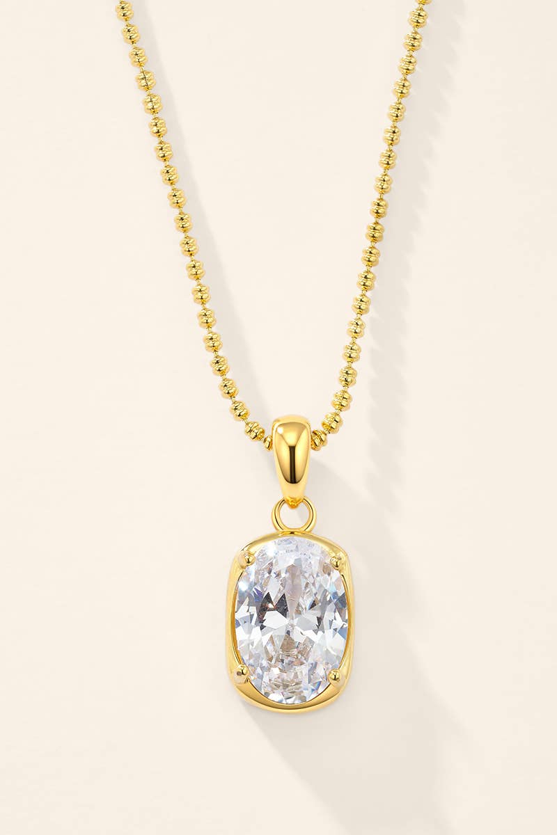 Collier pendentif zircon ovale en acier inoxydable 224AQ399