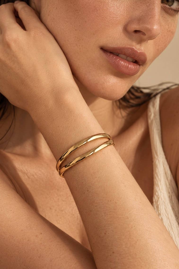 Bracelet jonc double rang en acier inoxydable 324AQ556
