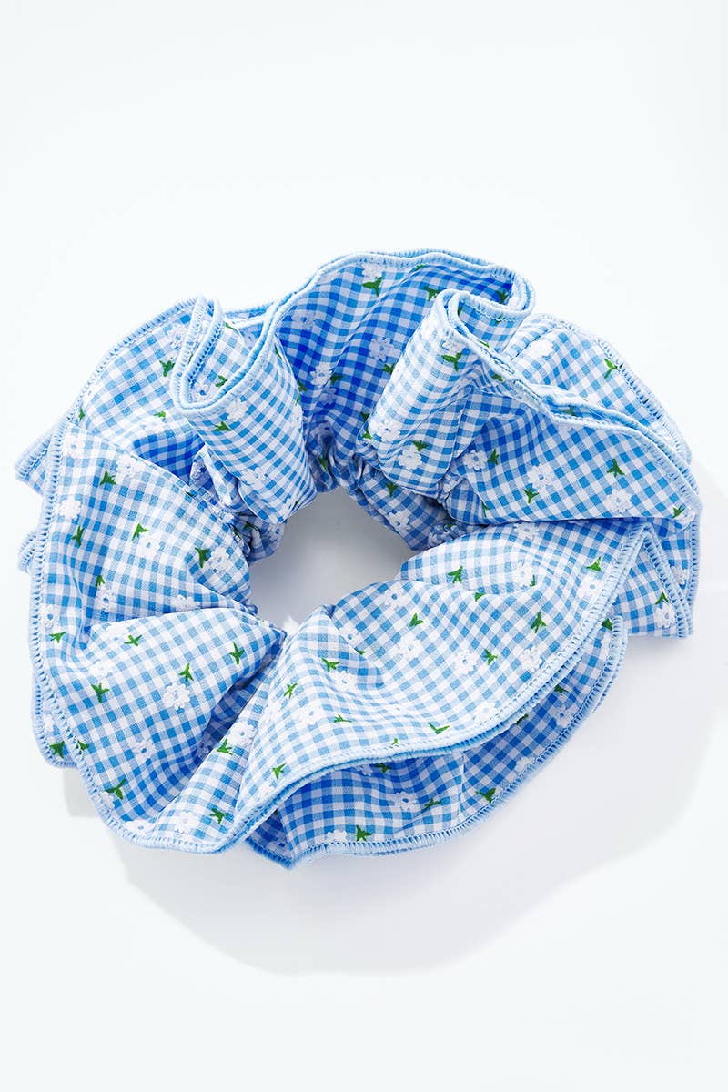 Gingham floral elastic scrunchie 17cm FQ222XQ