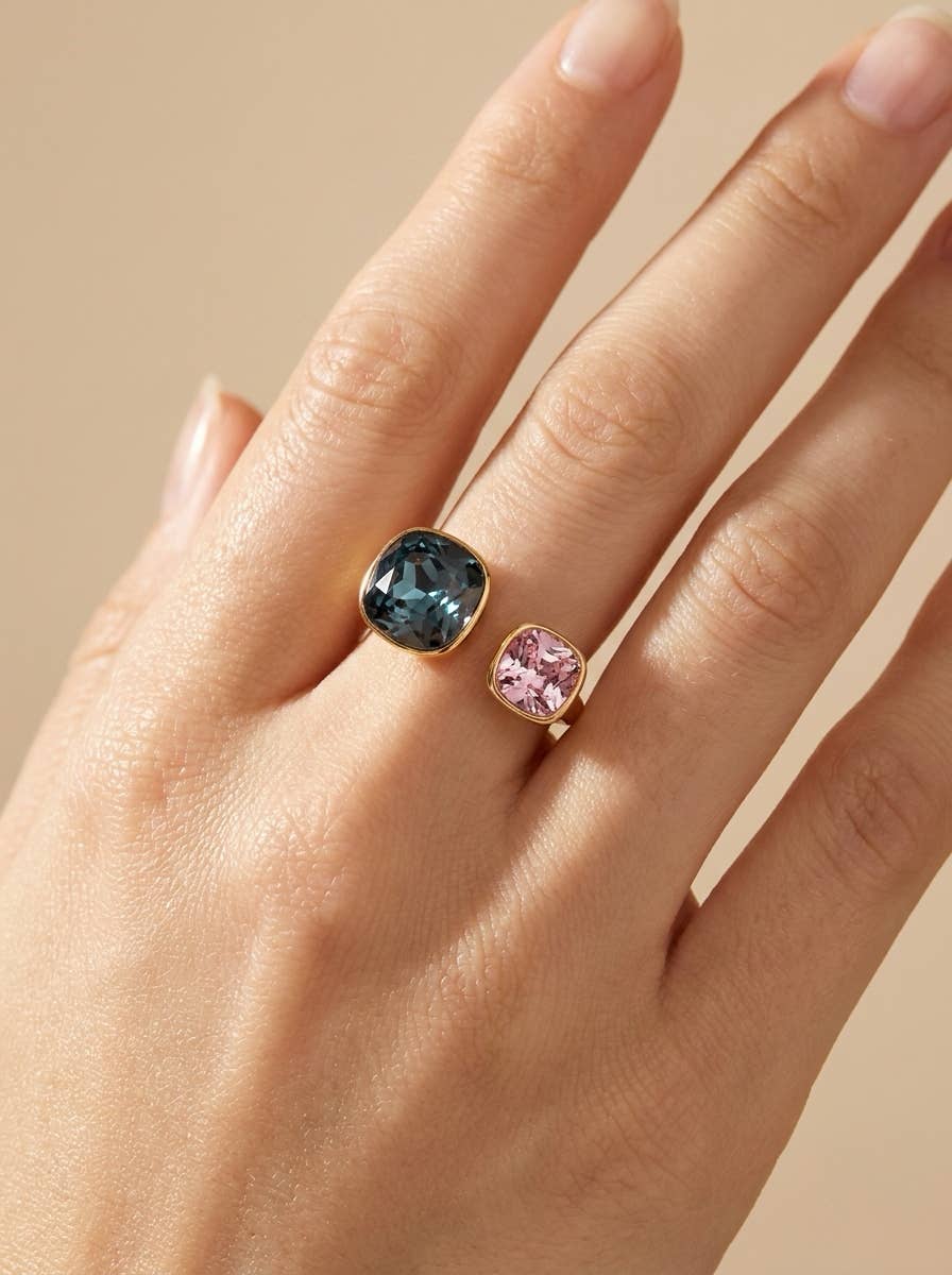 Bague à double cristal coloré en acier inoxydable 424AQ372