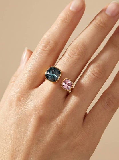 Bague à double cristal coloré en acier inoxydable 424AQ372