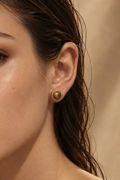 Boucles d’oreilles puces œil-de-tigre en acier 124AQ773