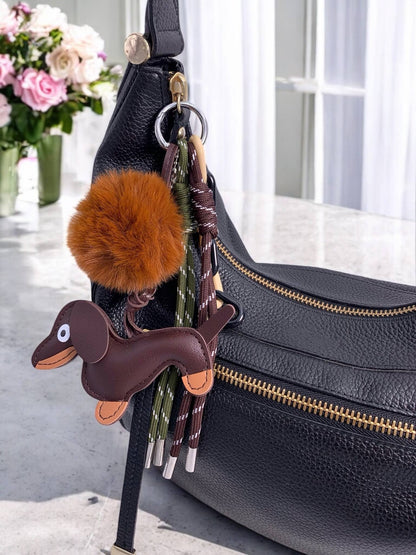 Dog and pom-pom bag charm and keychain PC11
