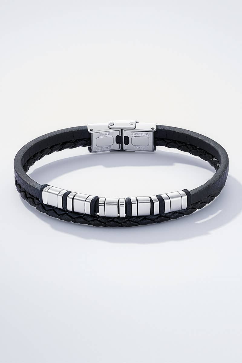 Leather and stainless steel bracelet 324OP74