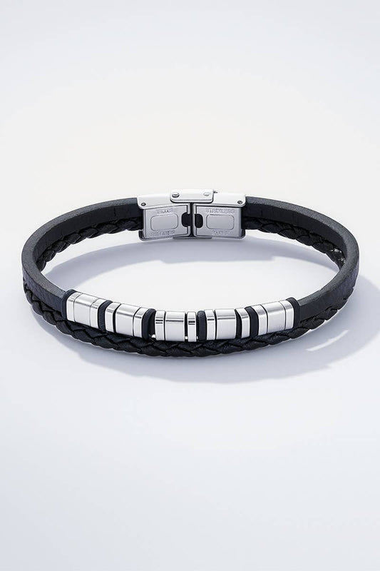 Bracelet en cuir et en acier inoxydable 324OP74