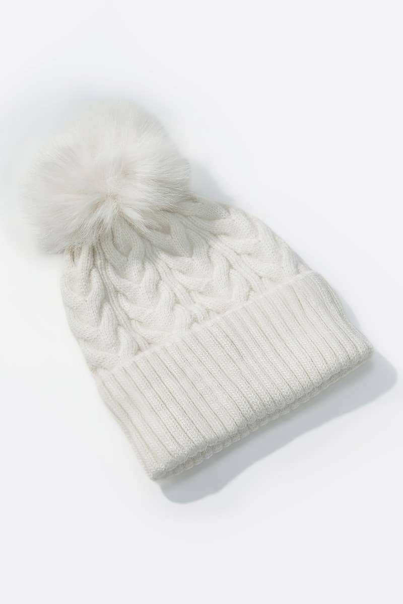 Cable-knit wool beanie with pom-pom MJ204SD