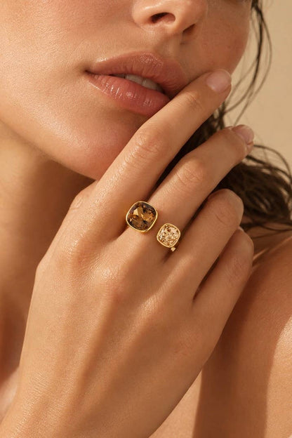 Bague à double cristal coloré en acier inoxydable 424AQ373