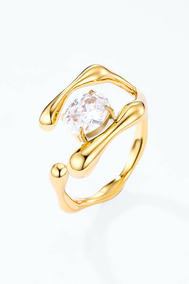 Bague ouverte à cristal ovale en acier inoxydable 424AQ323