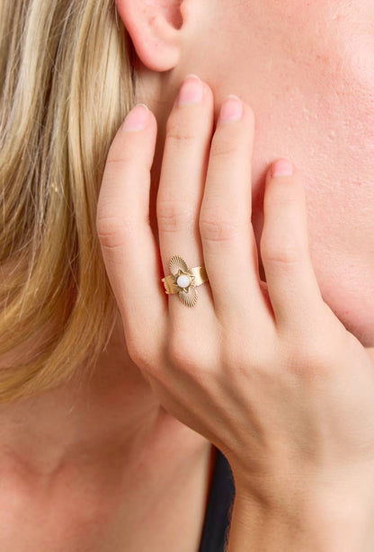 Stainless steel ring with colored stone 424RX110