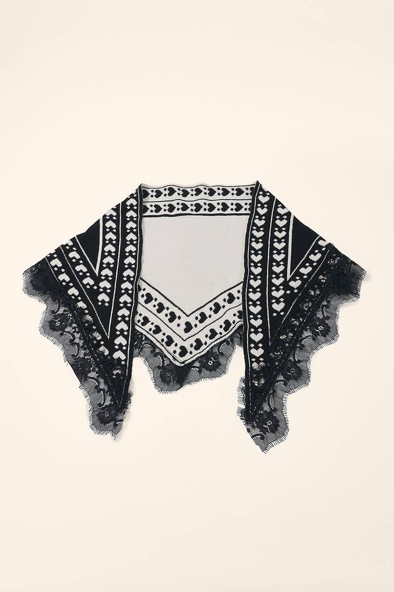 Écharpe triangle en laine bordure dentelle FL606DF